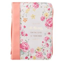 BC: He Works All Things For Good Peach Floral Faux Leather Large