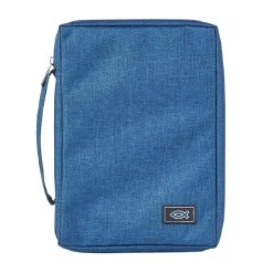 Size: Medium BC: Poly-canvas Blue Medium Bible Cover With Fish Badge