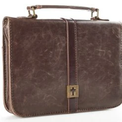 Size: Medium BC: Brown Distressed Faux Leather Classic With Cross Badge Medium