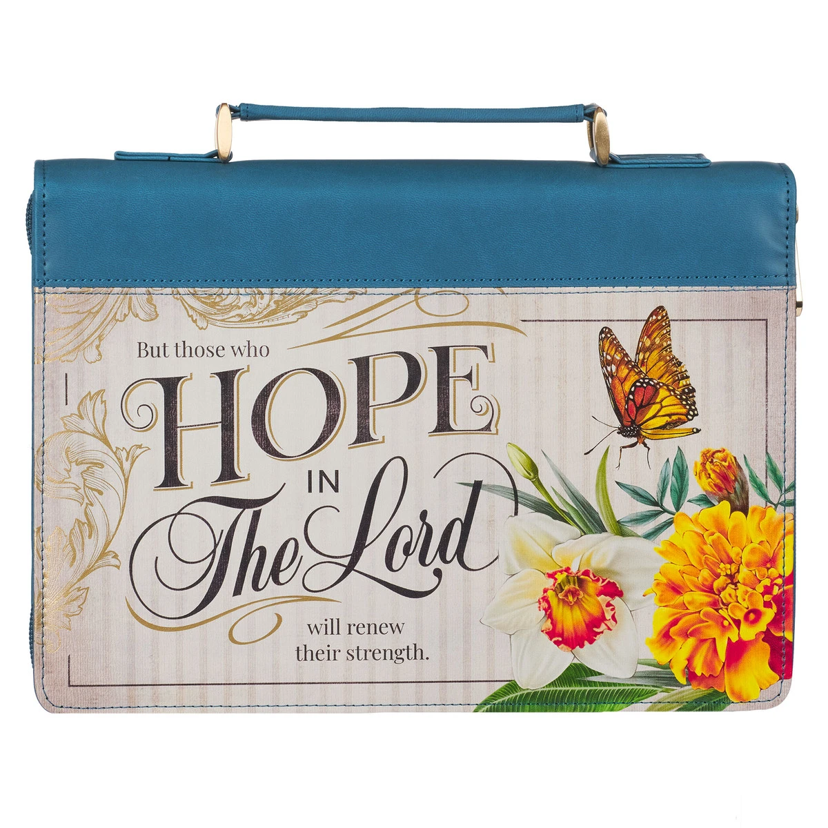 BC: Hope In The LORD Floral Mediterranean Blue Faux Leather Medium