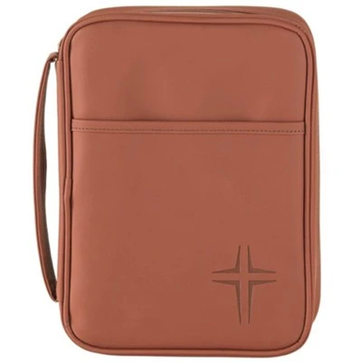 BC: Caramel Brown Cross Large Vinyl Bible Cover With Handle