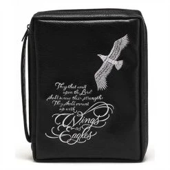 Size: Medium BC: Wings As Eagles-Isaiah 40:31-Black Embroidered Leather Like Vinyl Medium