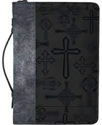 Size: Medium BC: Cross Design Midnight Black And Silver Tone Medium Faux Leather