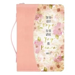 Size: Large BC: God Of Hope Joy Peace Romans Floral Peach Large Faux Leather