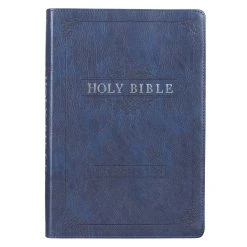 Christian Art Gifts KJV Blue Faux Leather Large Print Thinline Bible With Thumb Index