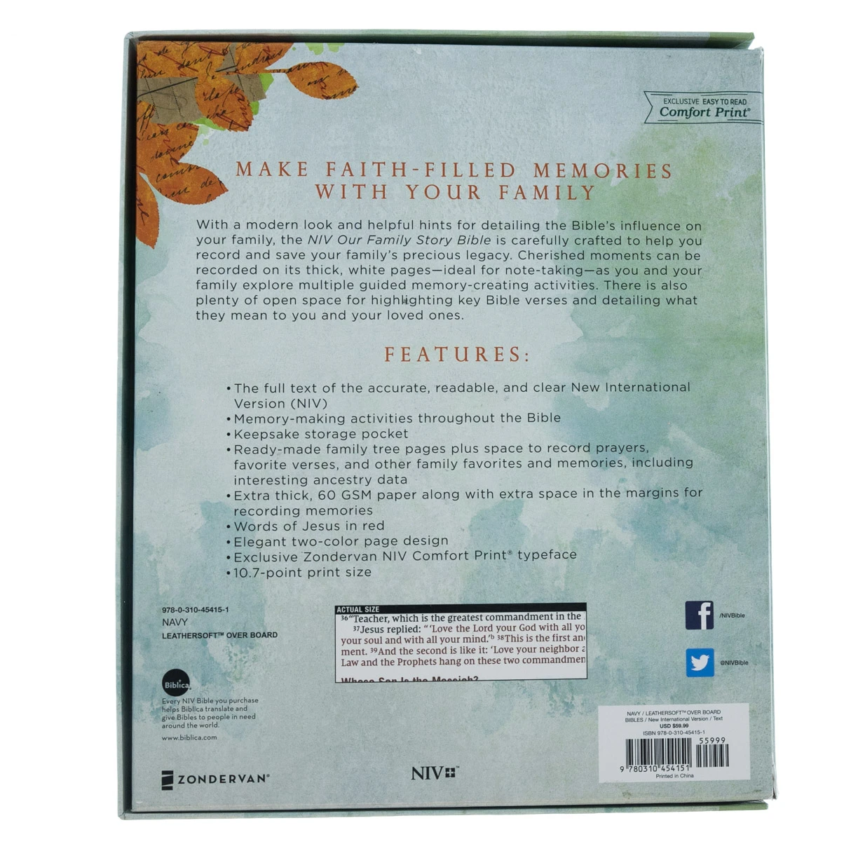 Zondervan NIV, Our Family Story Bible, Leathersoft Over Board, Navy, - Image 6