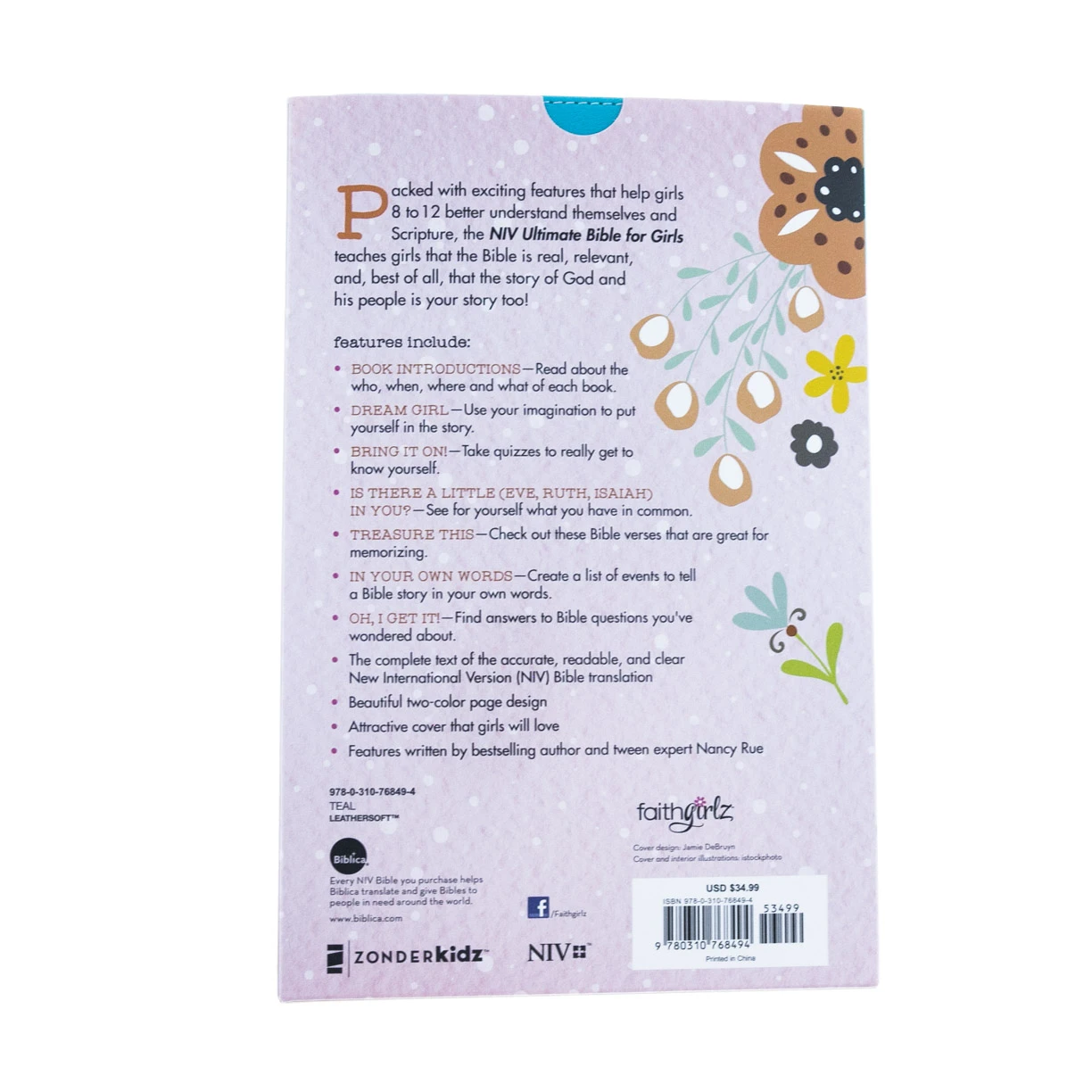 WEIGHT: 3 Lbs NIV, Ultimate Bible For Girls, Faithgirlz Edition, Leathersoft, Teal - Image 6