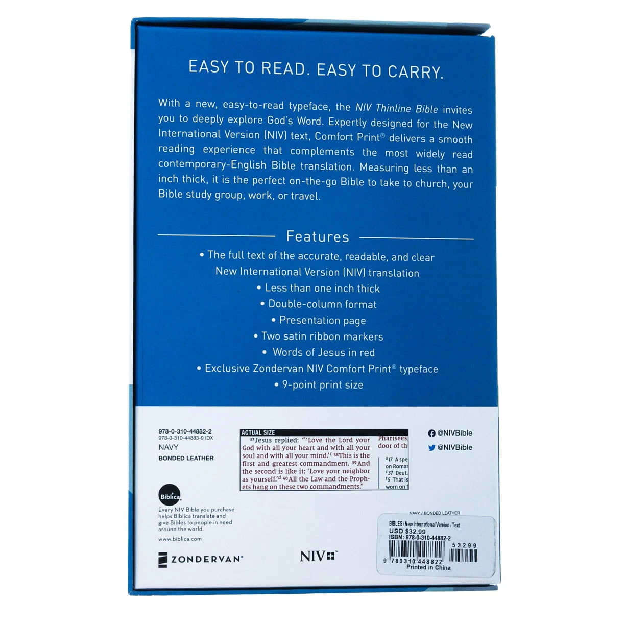 Zondervan NIV Thinline Navy Bible, Bonded Leather - Image 5