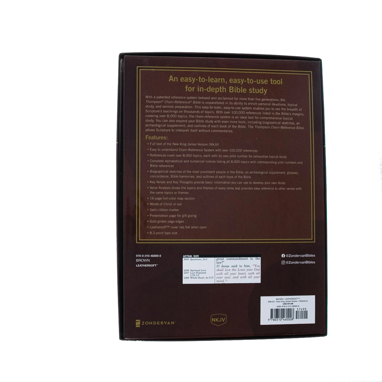 Zondervan NKJV, Thompson Chain-Reference Bible, Leathersoft, Brown, Red Letter - Image 6