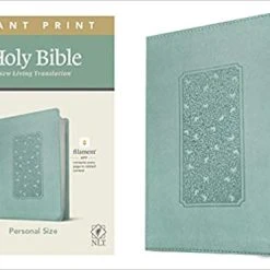 Tyndale House Publishing NLT Personal Size Giant Print Bible LeatherLike, Floral Frame Teal